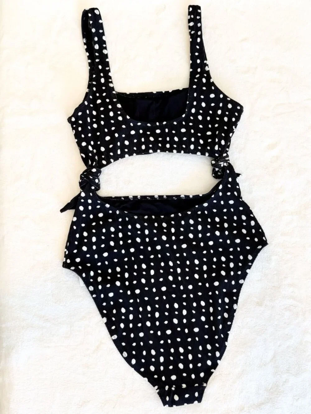 NWT Aerie Black and White Polka Dot Cut Out One Piece - Size: Medium